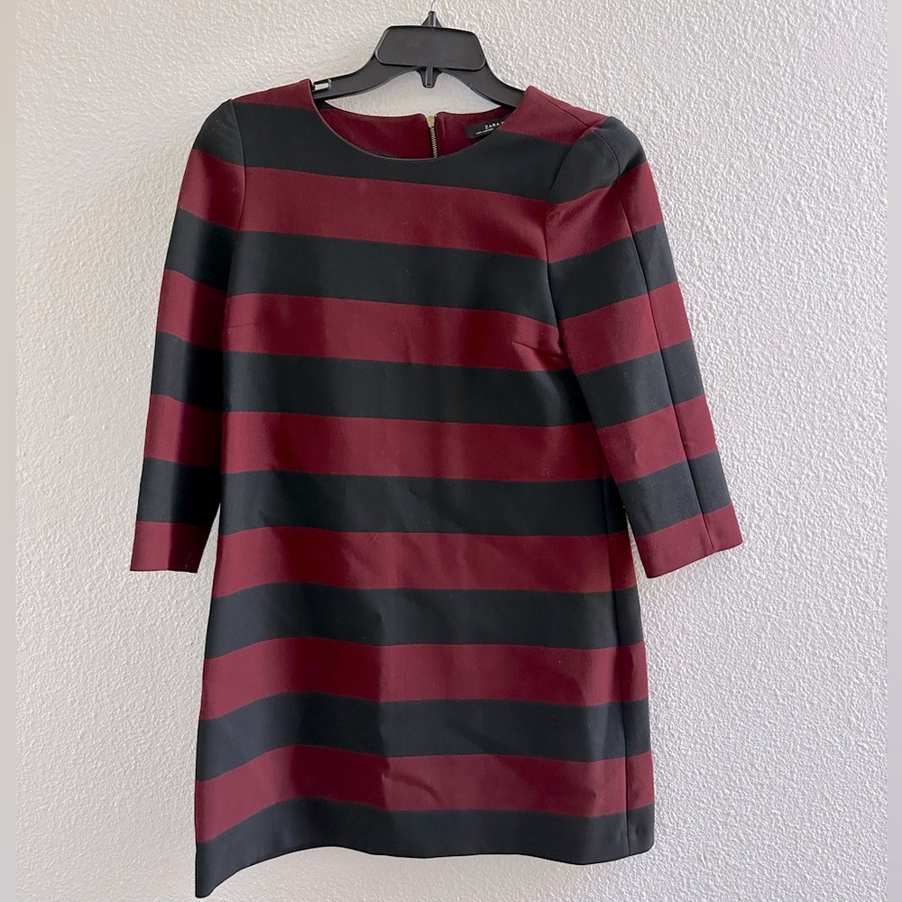 Zara Black and Burgundy Striped Dress